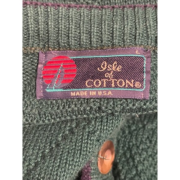 Isle Of Cotton L Green Cardigan Sweater Embroidered Golf Clubs USA Grandpa VTG - Picture 16 of 16